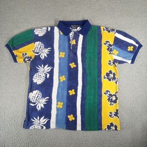 Nautica Polo Shirt Men's Size Large Hawaiian Tropical Print Color Block